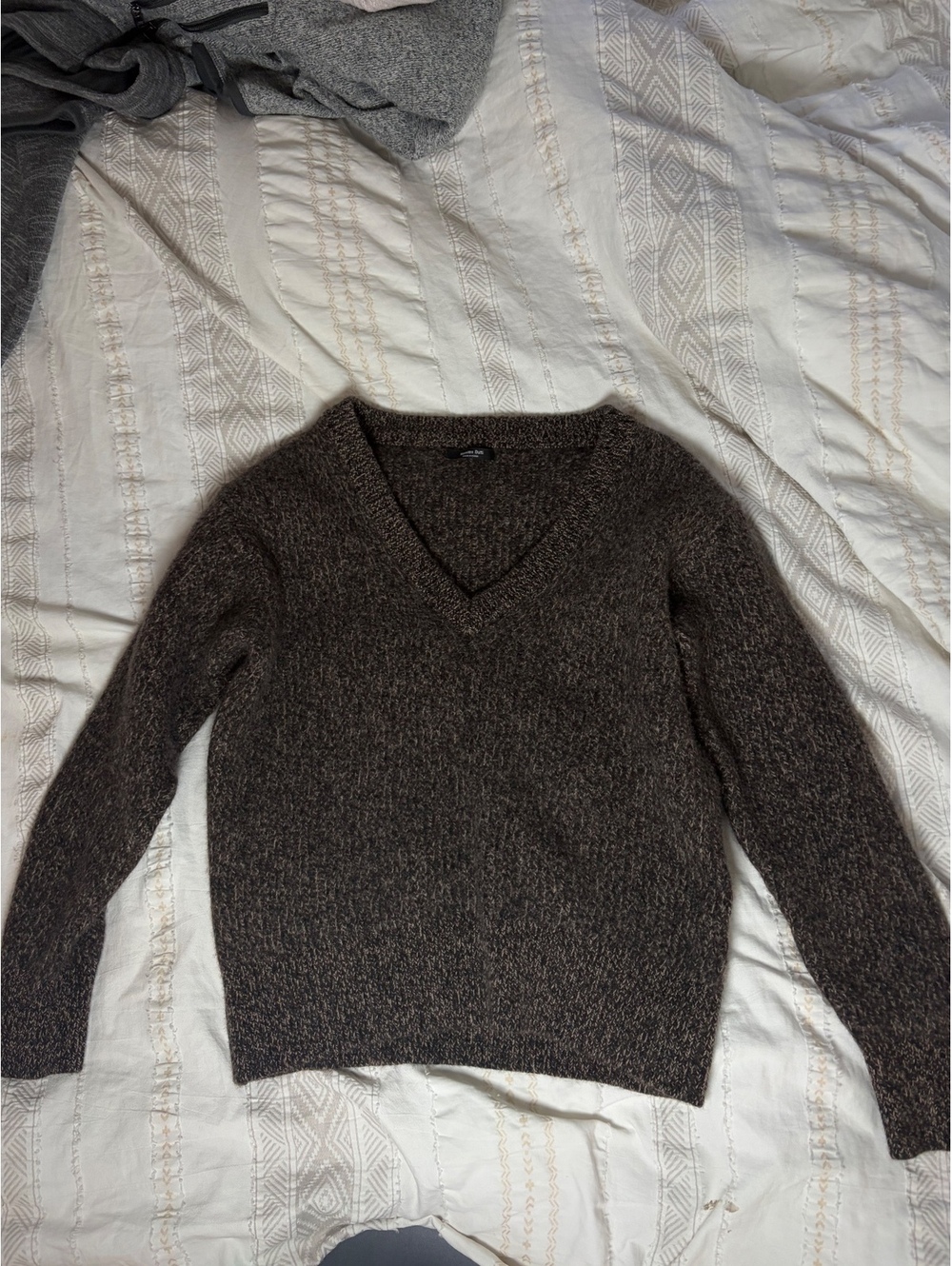 Massimo Dutti Wool Cashmere V-Neck Sweater Brown Marled Size S